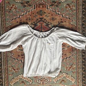 White lightweight peasant blouse with pocket